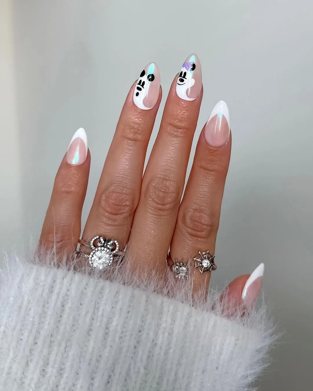 Mickey and Minnie ghosts chrome nails