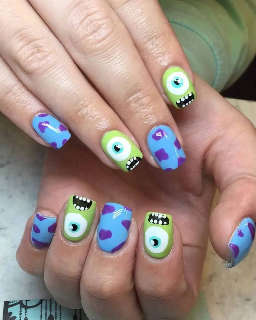 Monsters Inc-inspired Nails