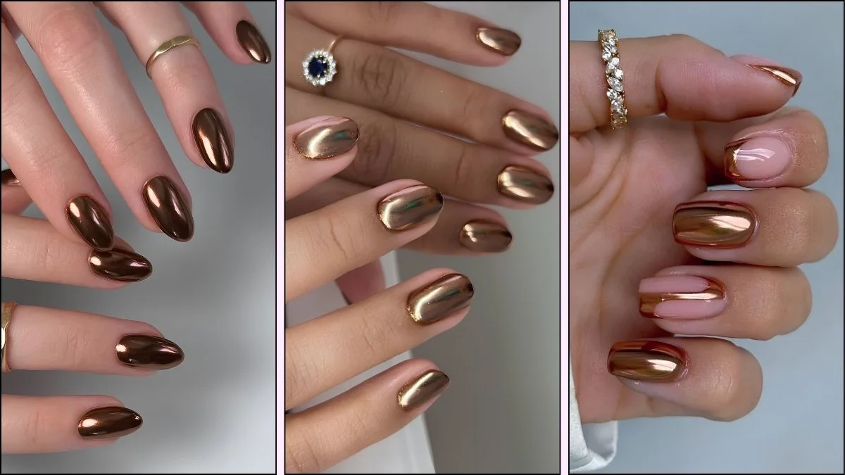 A collage of Moscow mule nail designs