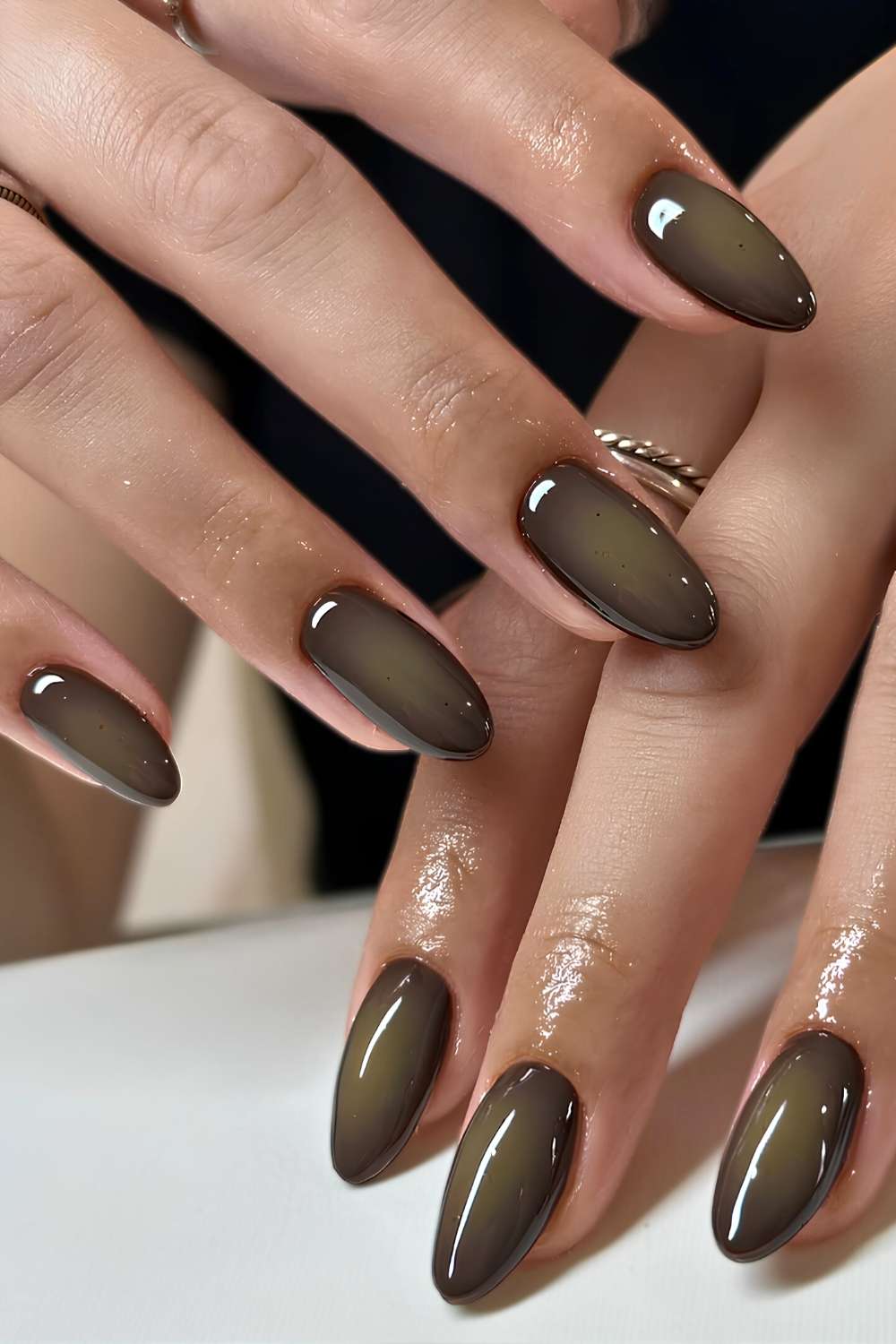 Olive green aura effect nails
