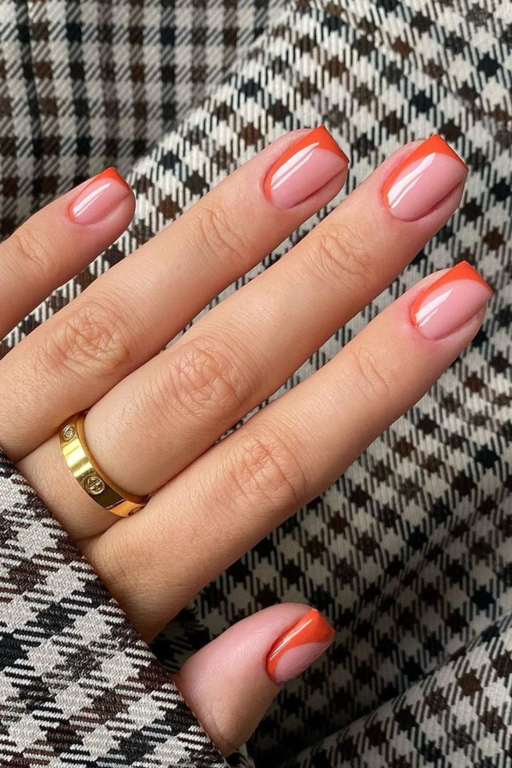 Orange side French tip nails