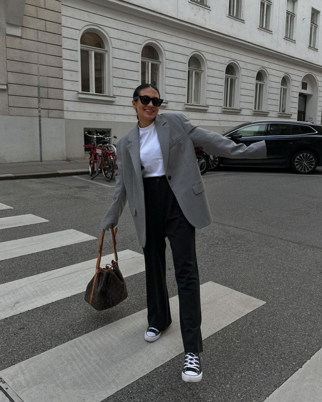 Oversized Gray Blazer and Converse