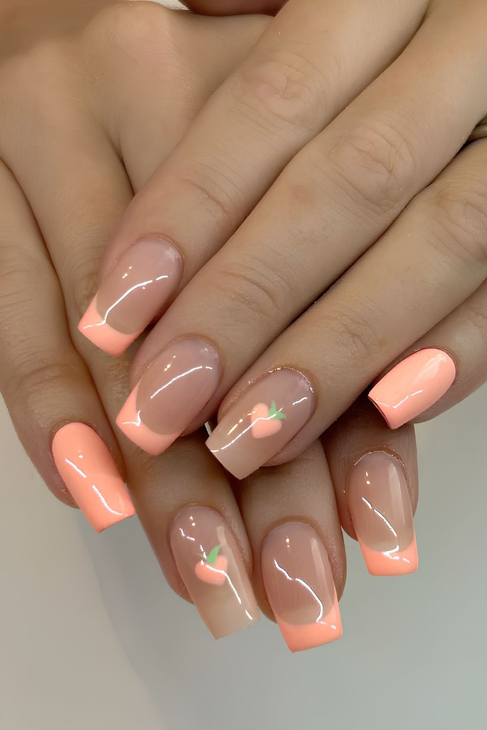 Peach nails with fruity art