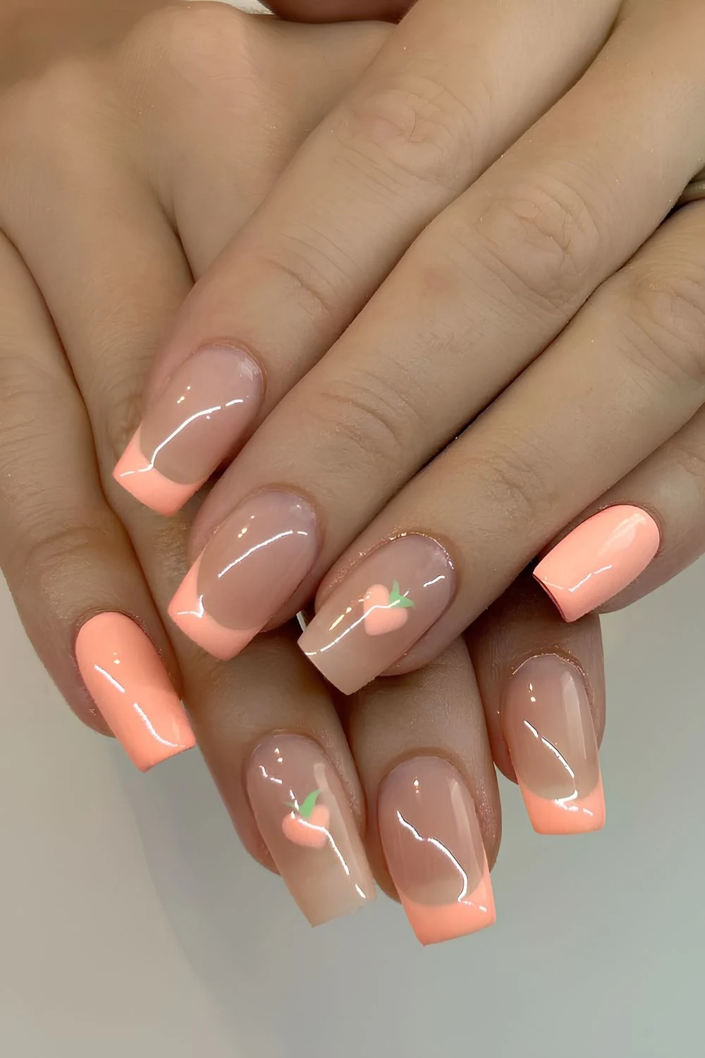 Peach nails with fruity art