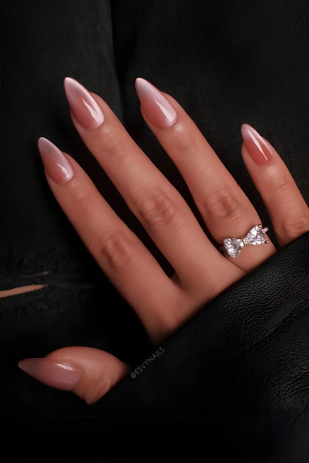 Peach pink cat eye nails