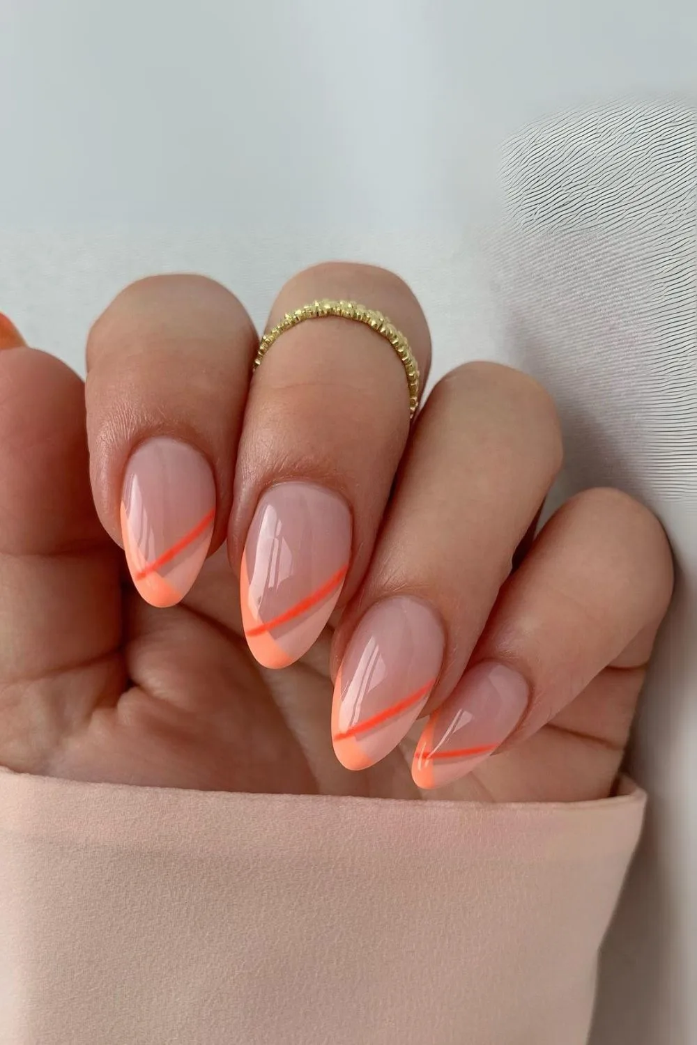 Peach pointed french tip nails