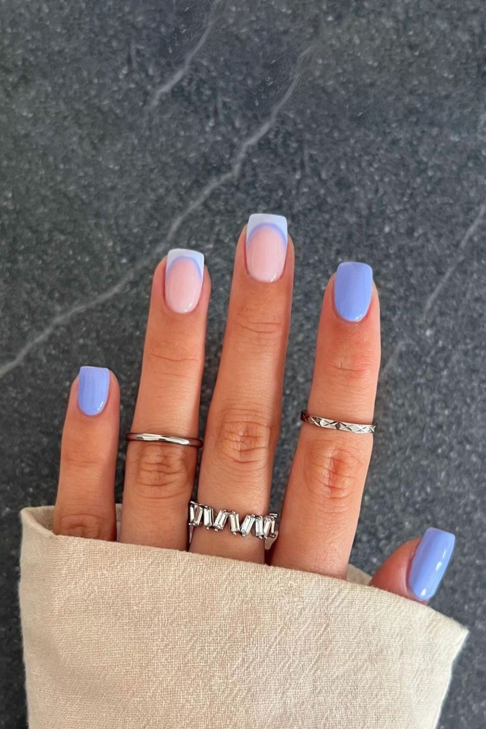 Periwinkle blue double french tip nails