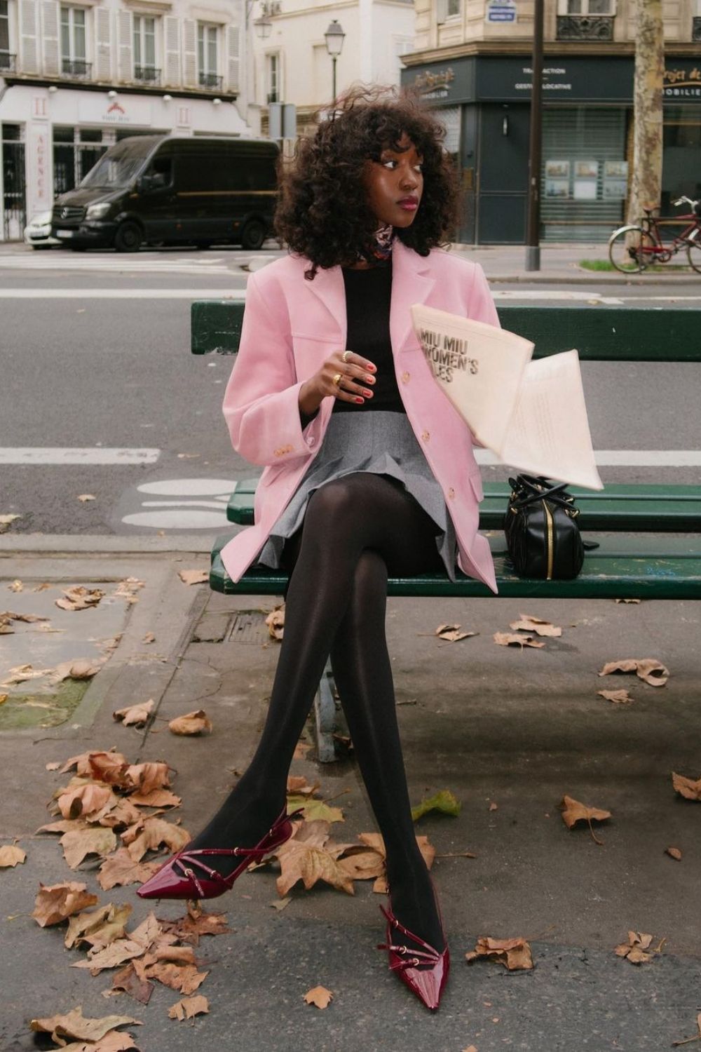 Pink Blazer & Pleated Skirt