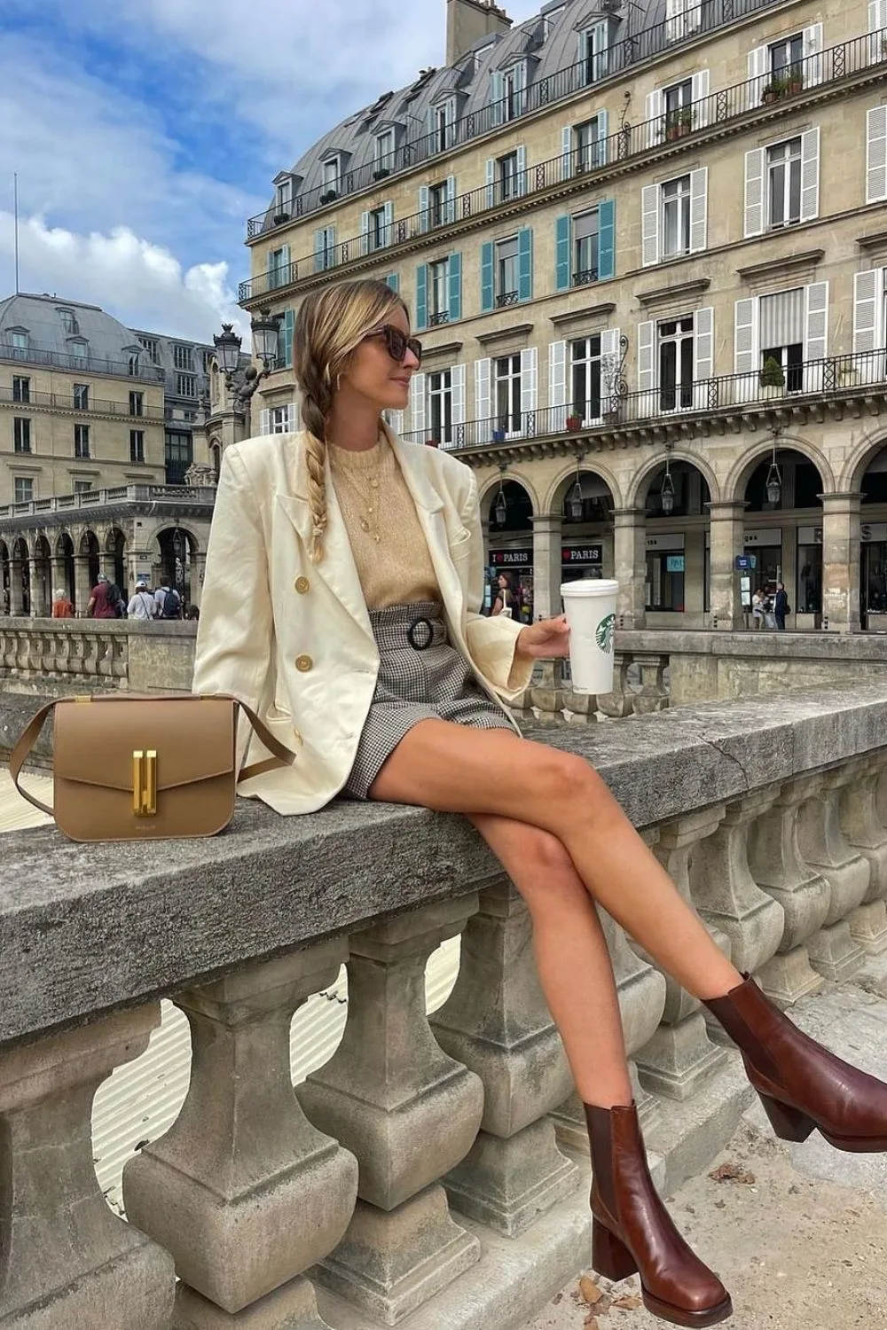 Plaid Shorts & Cream Blazer