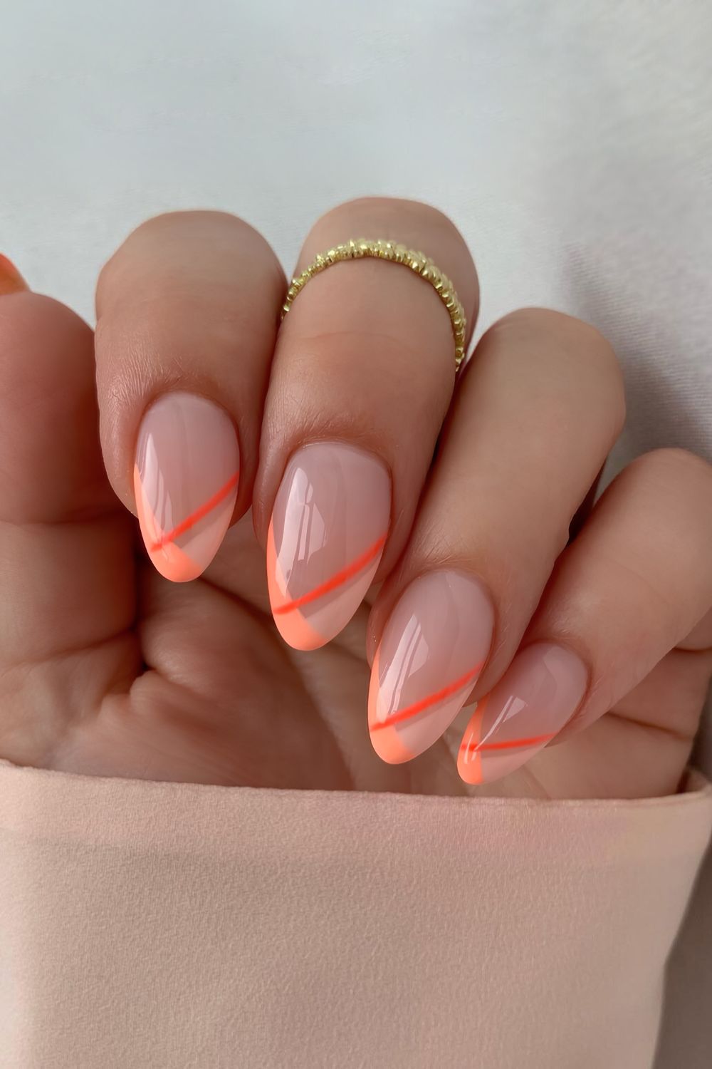 Pointed French tips in three shades of peach