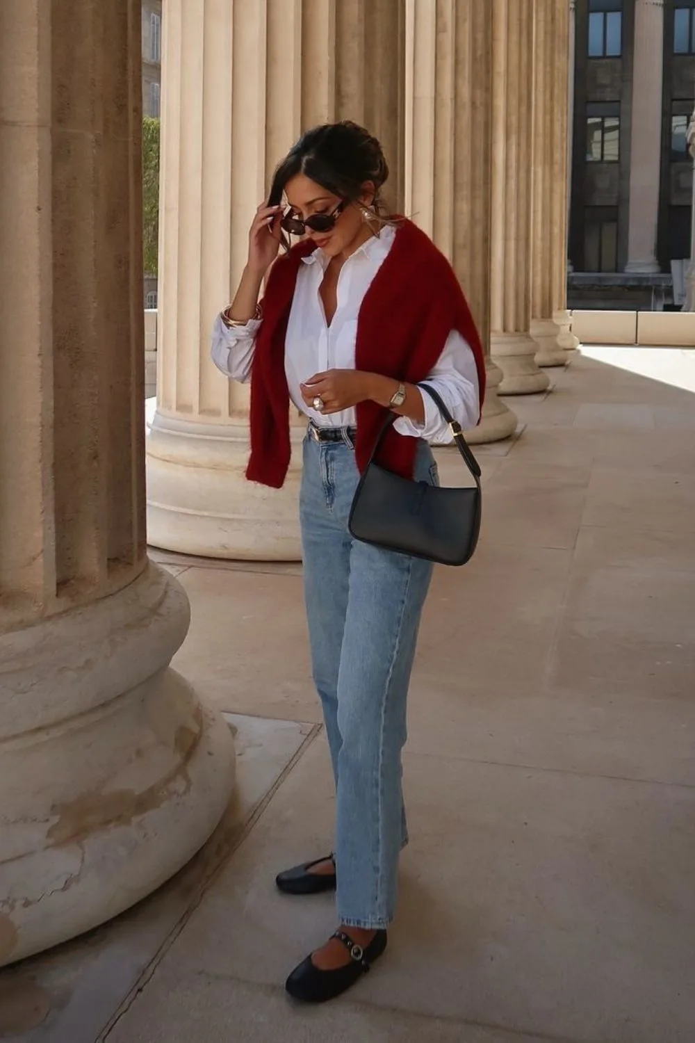 Red Sweater & Ballet Flats