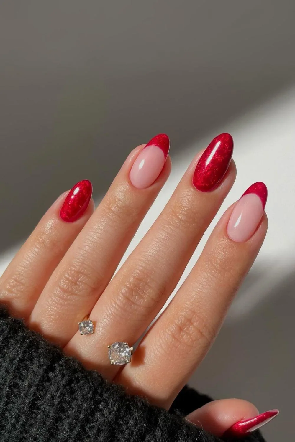 Red nails with pearl-swirl finish