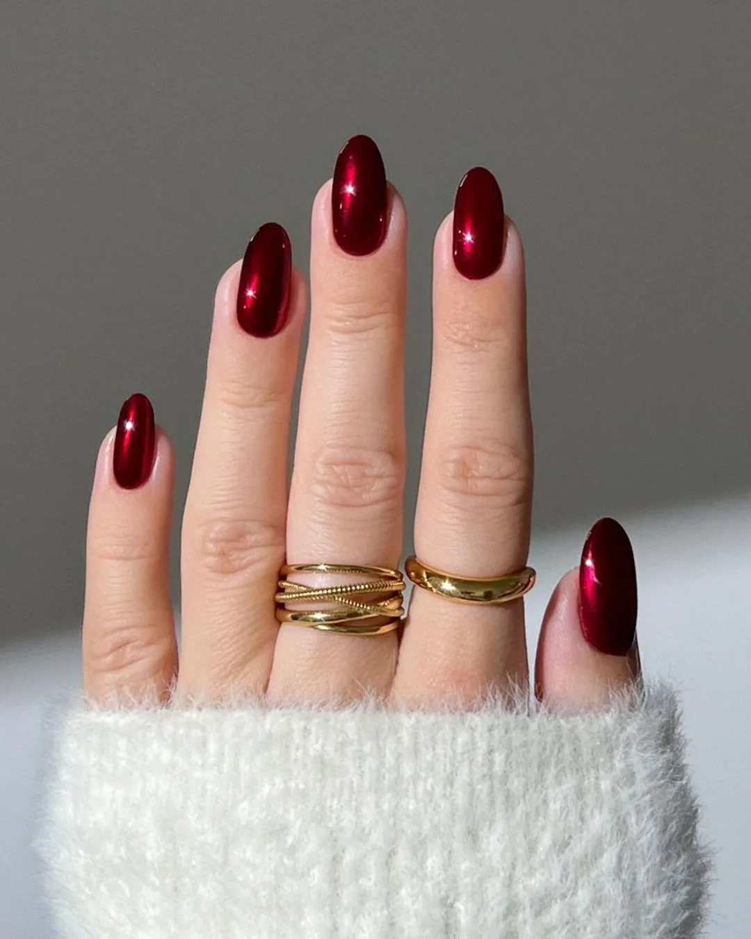 Dark red stained glass Christmas nails