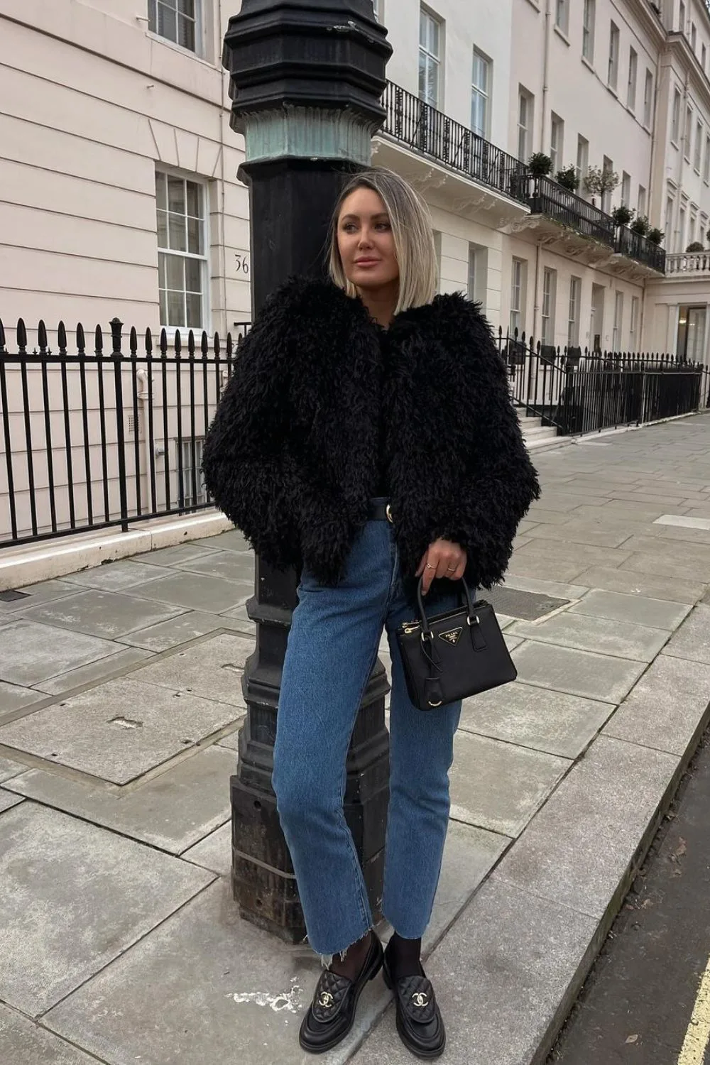 Shaggy Jacket & Straight-Leg Jeans