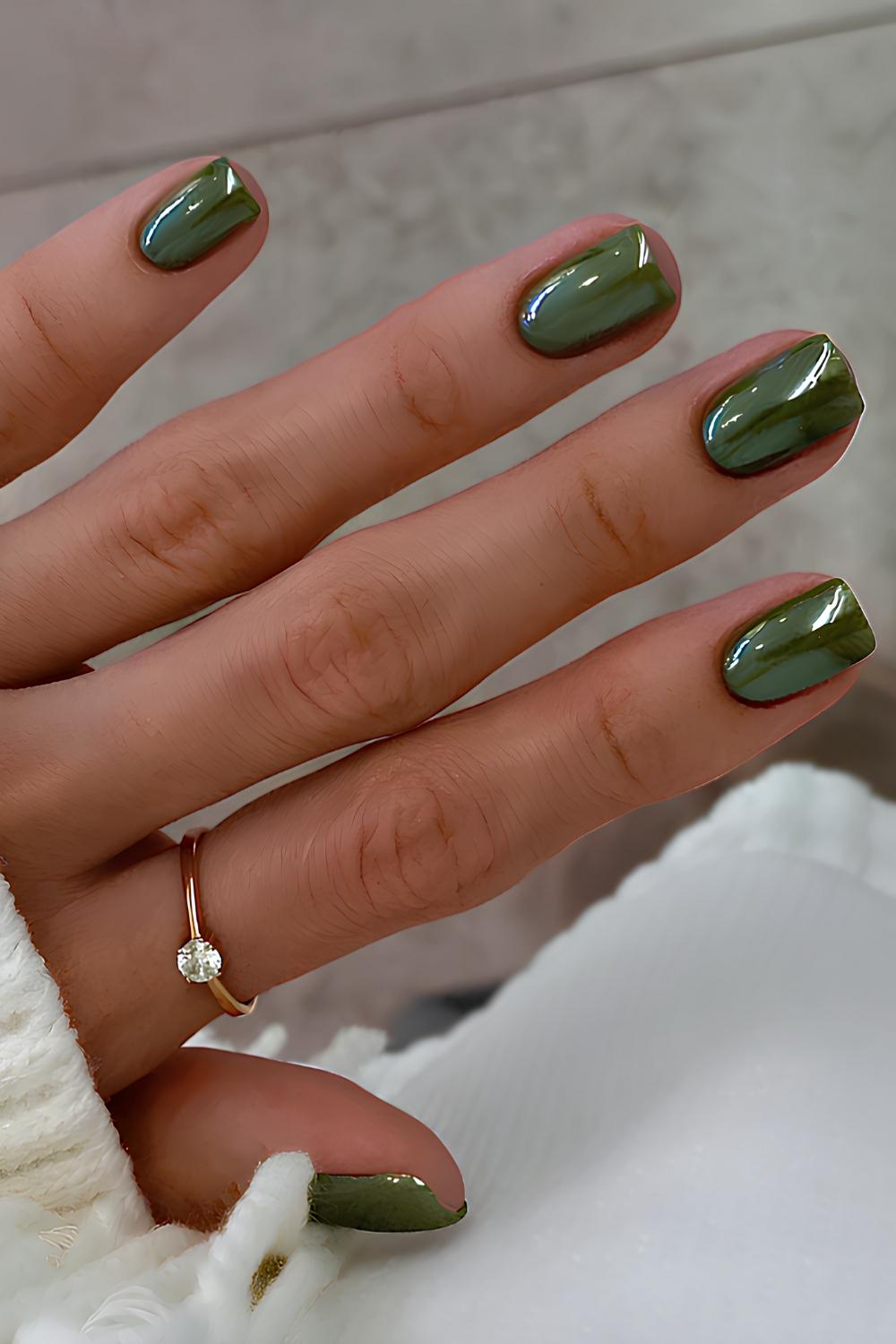 Short green chrome nails