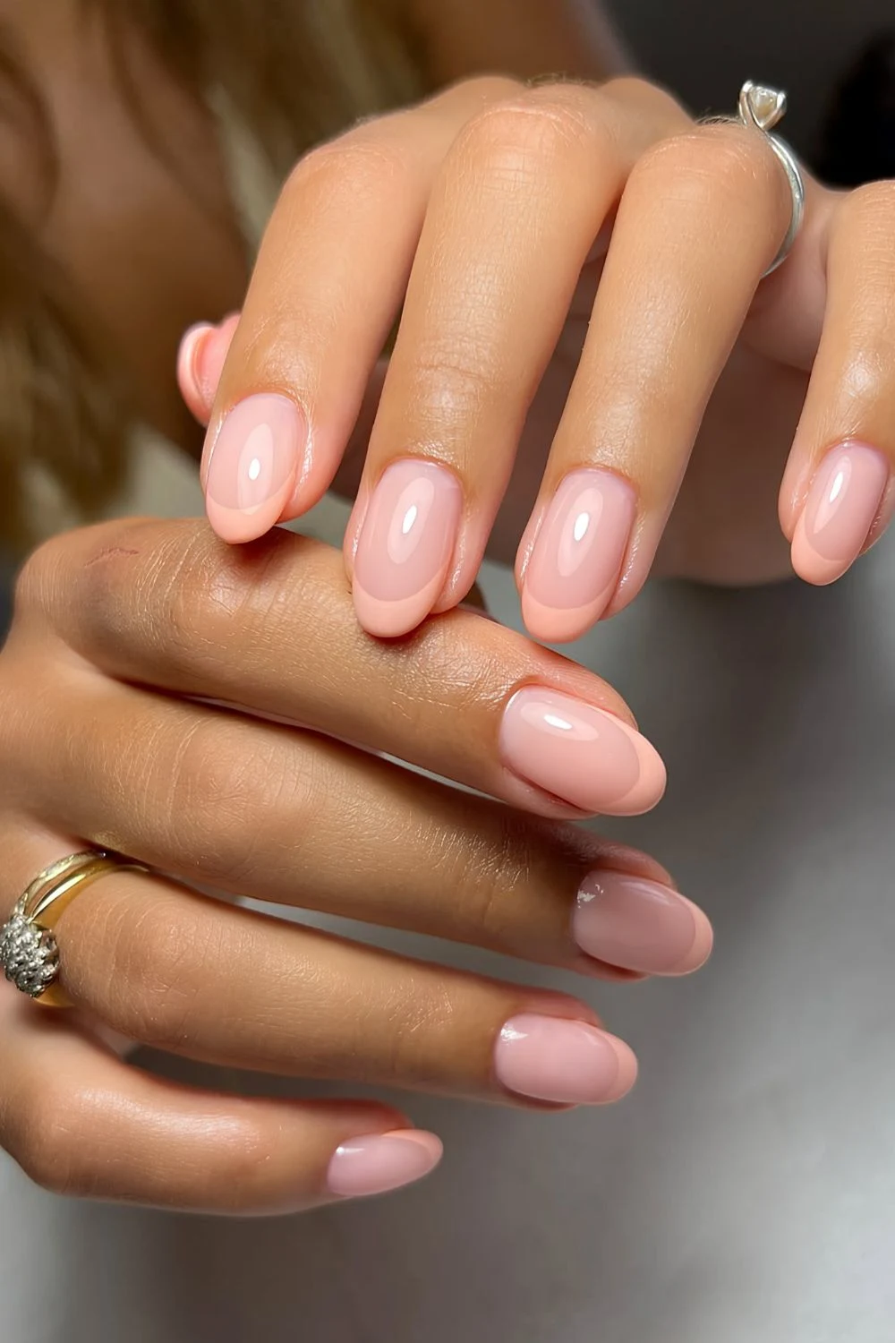 Soft peach French mani on a milky base