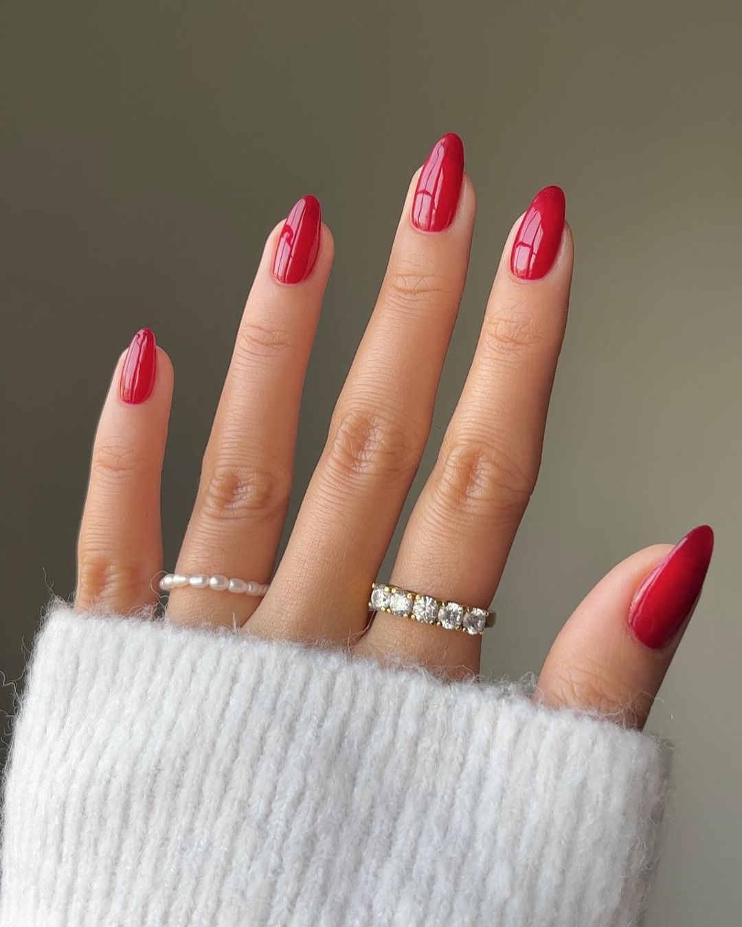 Solid scarlet red nails