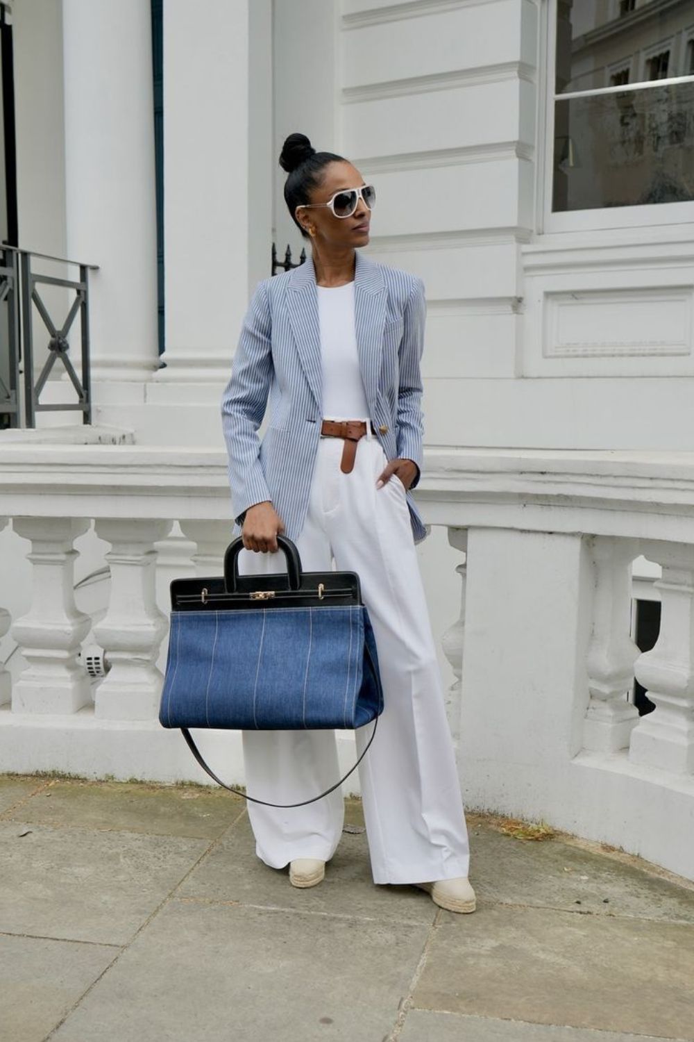 Striped Blazer & Wide-Leg Pants