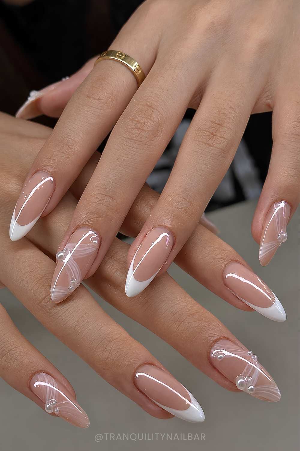 White French manicure with pearl accents