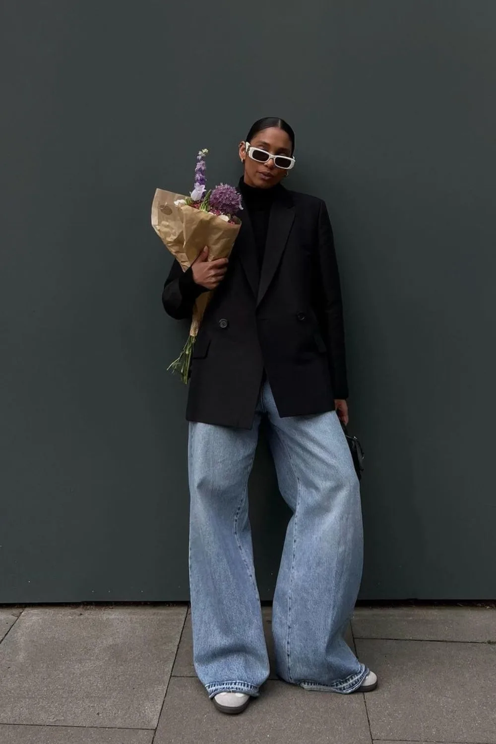 black Blazer & Wide-Leg Jeans