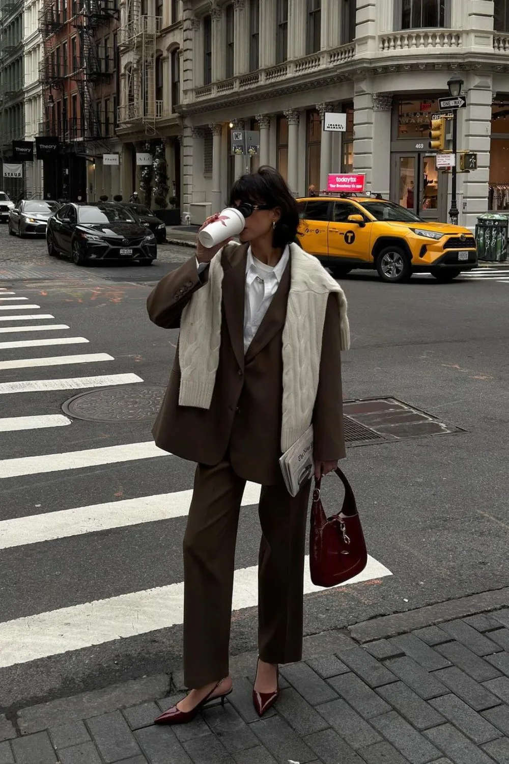 brown Oversized Blazer & White Shirt