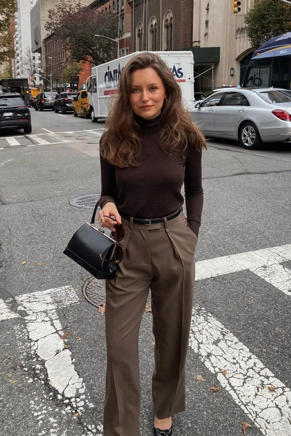 brown Turtleneck & Pleated Pants