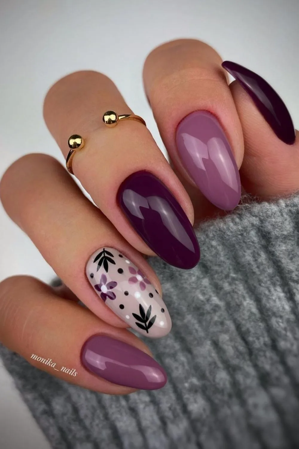 floral plum nails