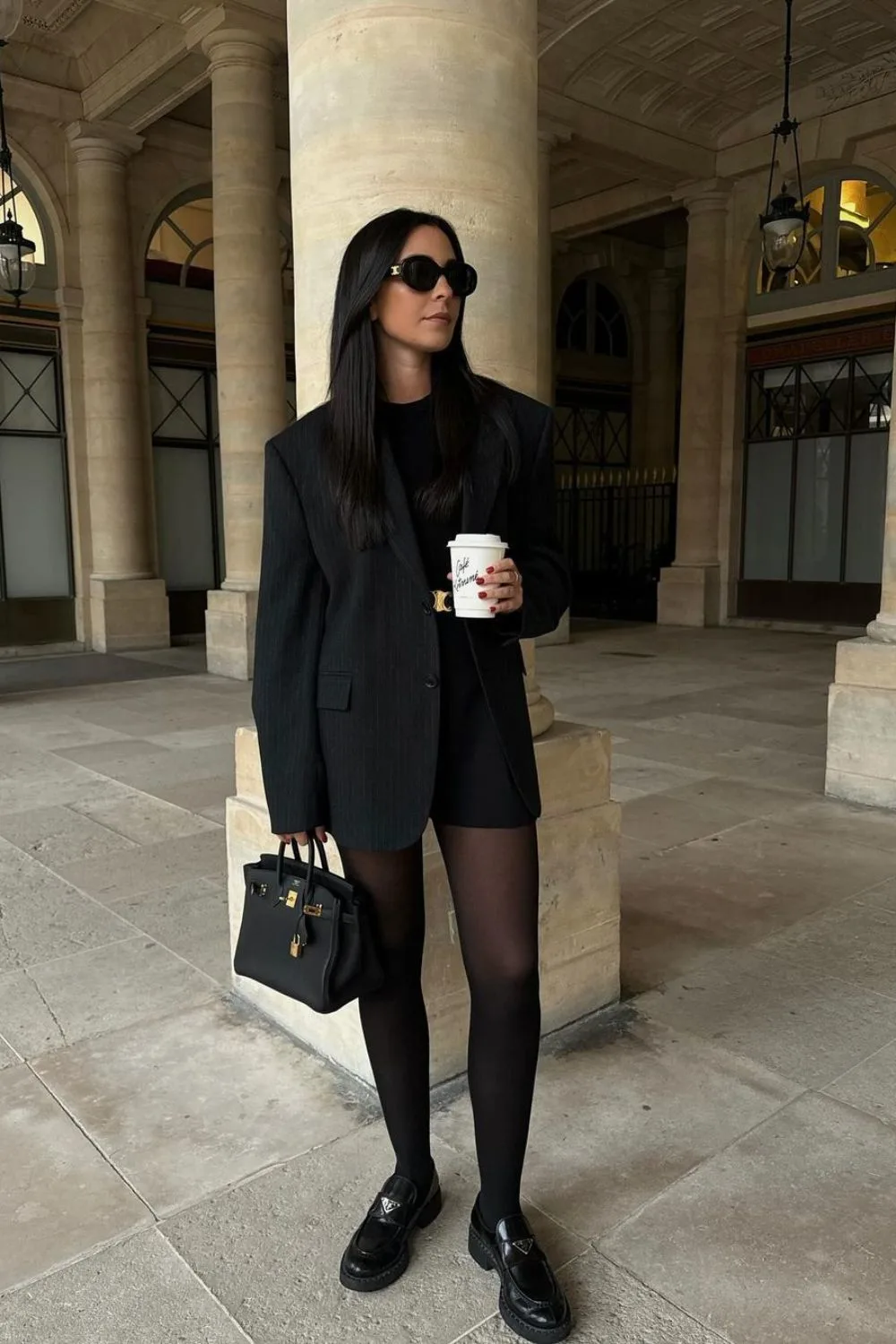 black Oversized Blazer & Sheer Tights