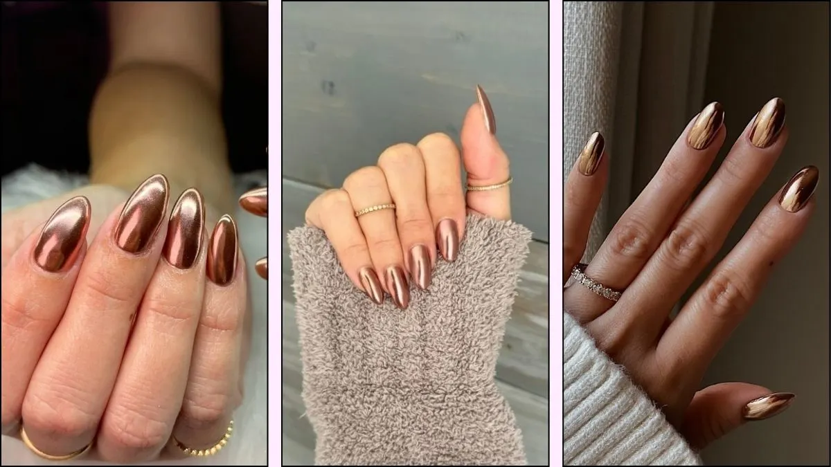 A collage of three Moscow Mule nail designs