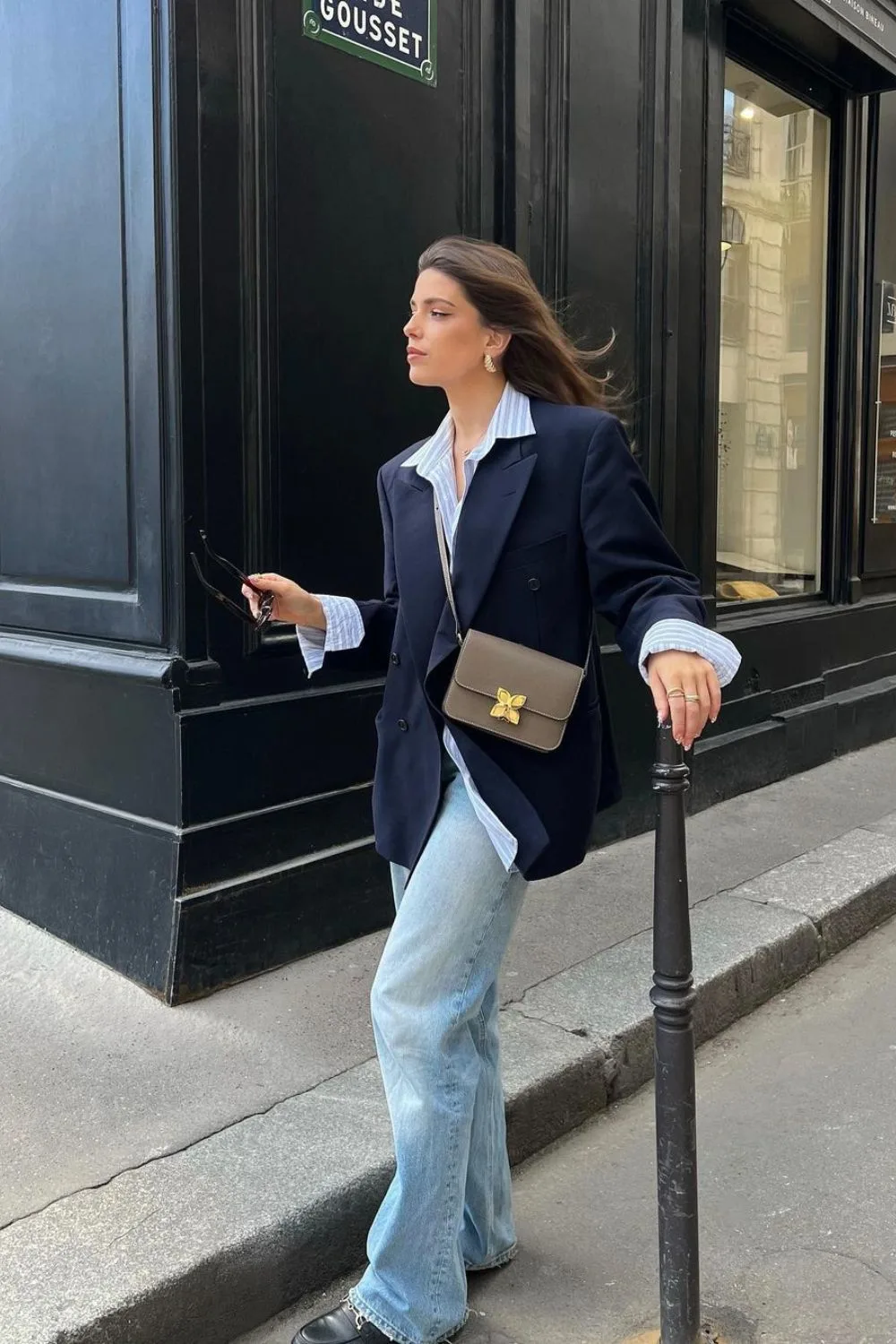 navy blue Oversized Blazer & Light Wash Denim