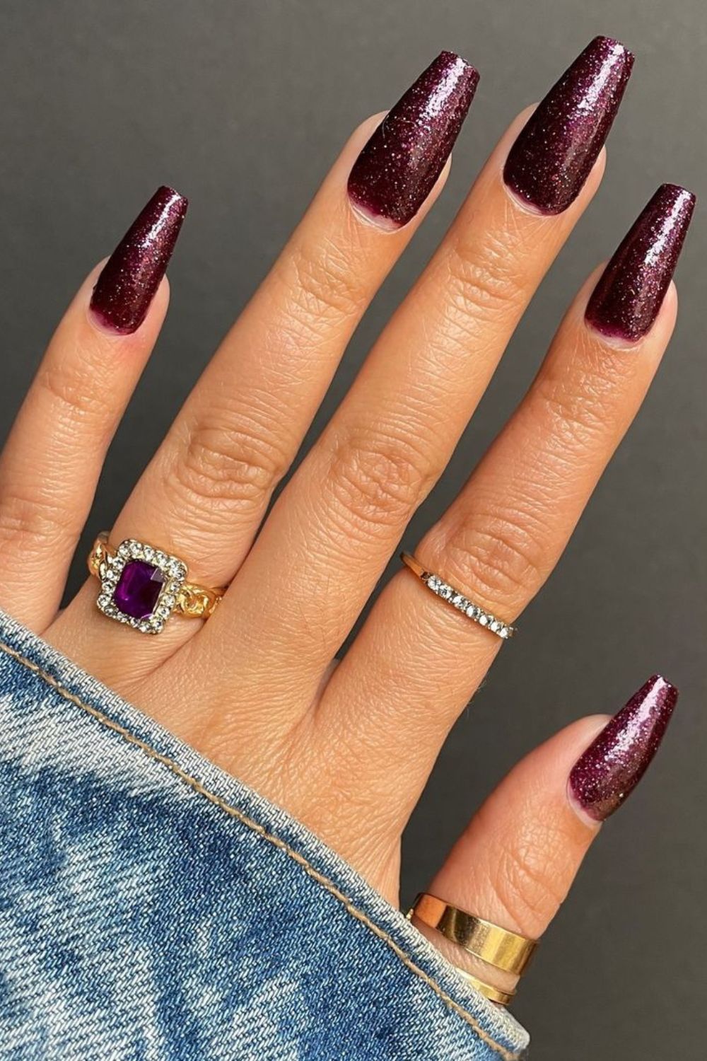 plum glitter nails