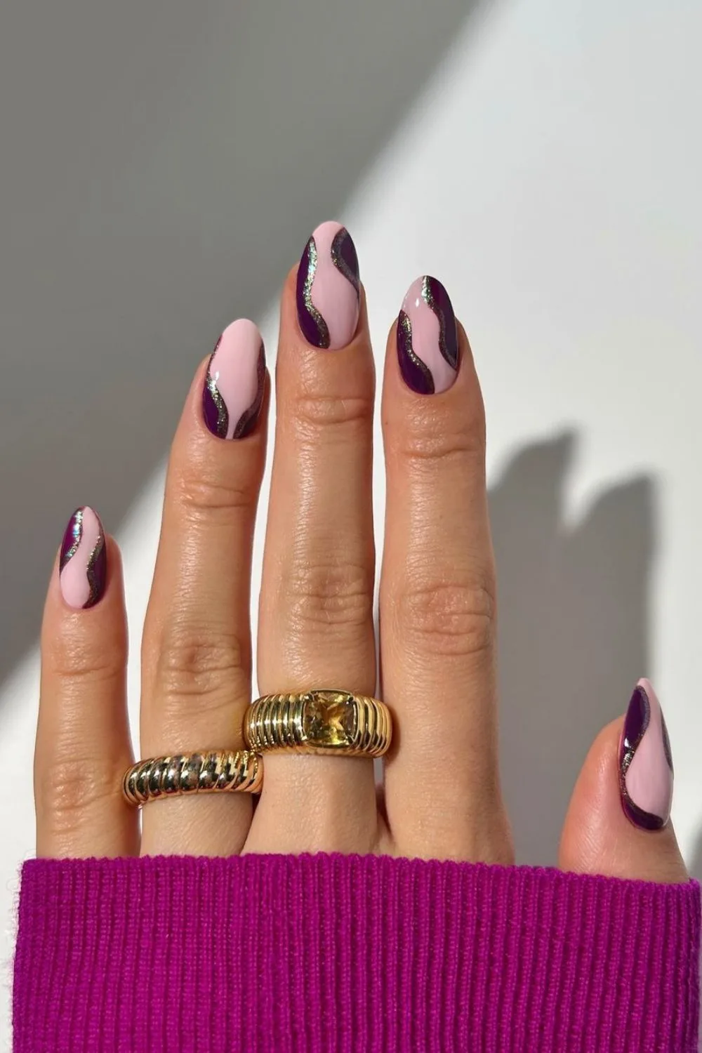 plum swirly nails