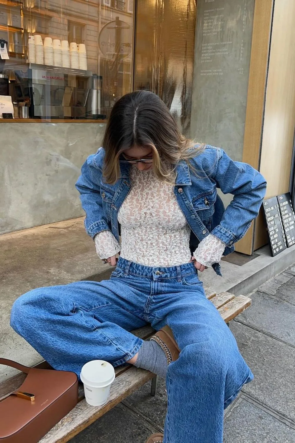 white Sheer Top & Denim Combo