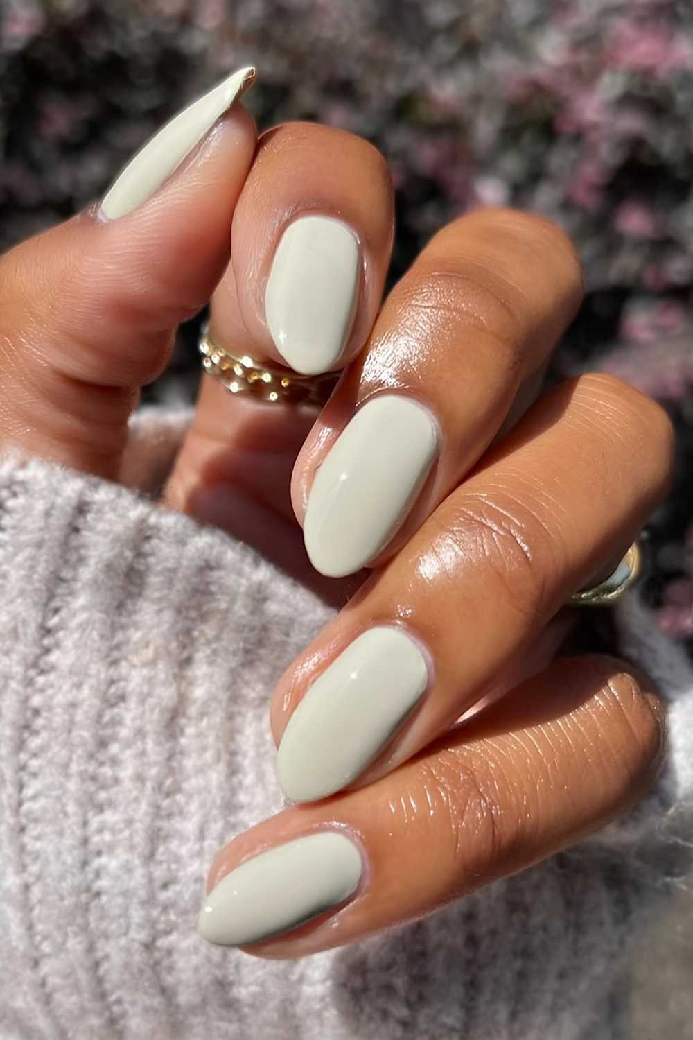 Almond soft sage green nails