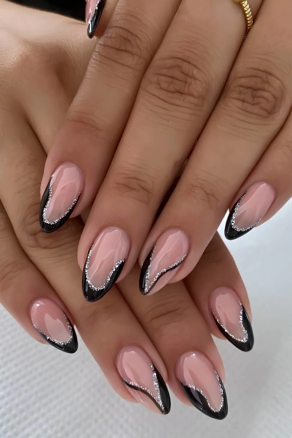 Black and silver abstract French nails