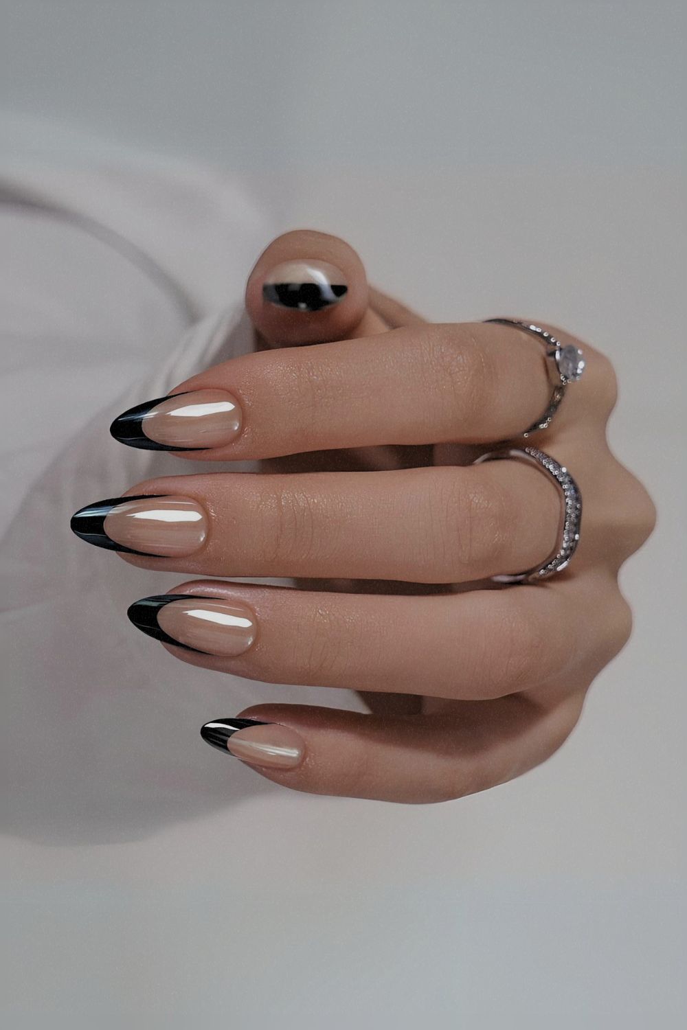 Black chrome French nails