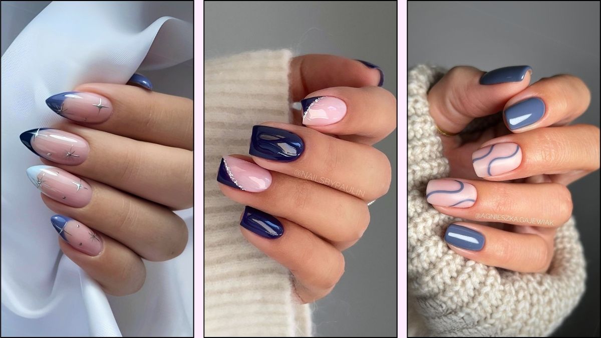 A collage of blue nail designs for winter