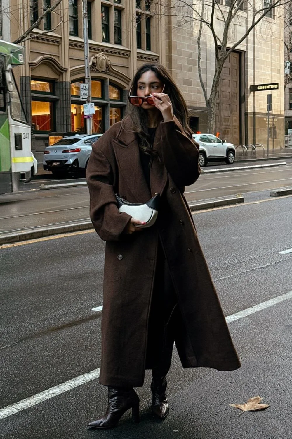 Brown Maxi Coat & Sunglasses