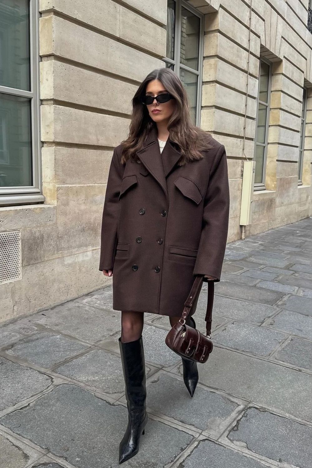 Brown Oversized Blazer & Knee-High Boots