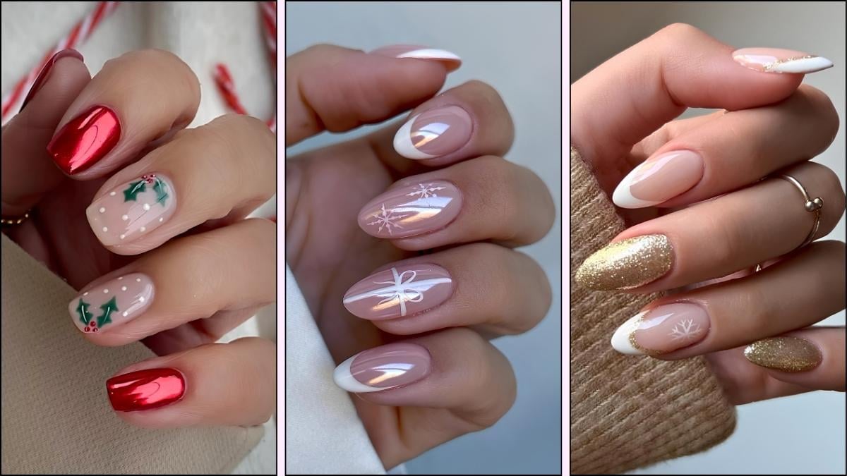 A collage of nail designs for Christmas