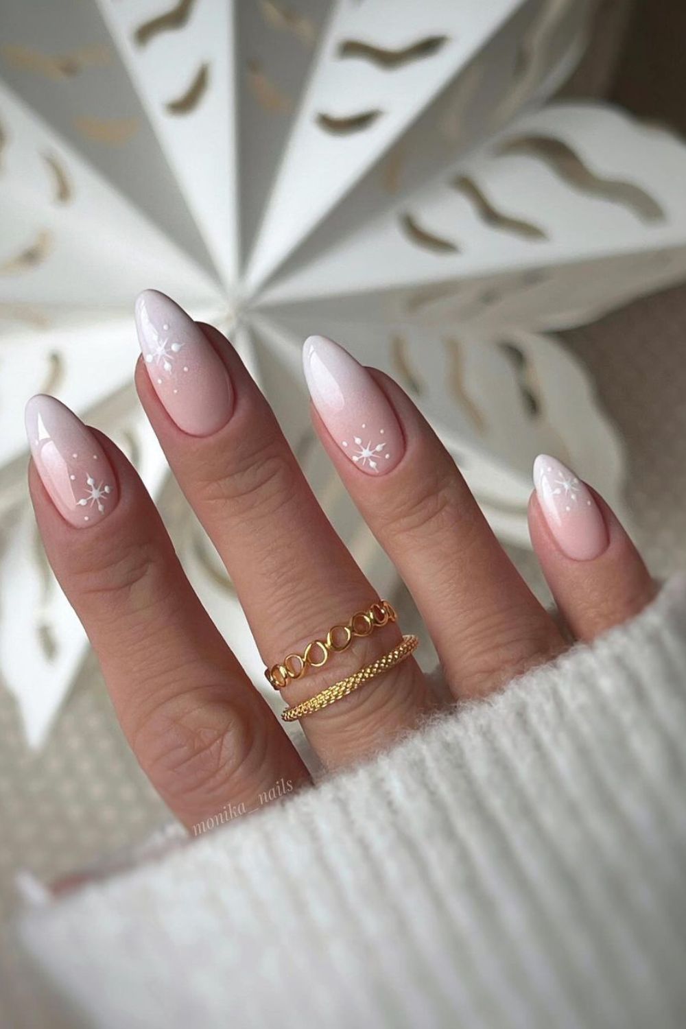 White Christmas ombre nails with snowflake details