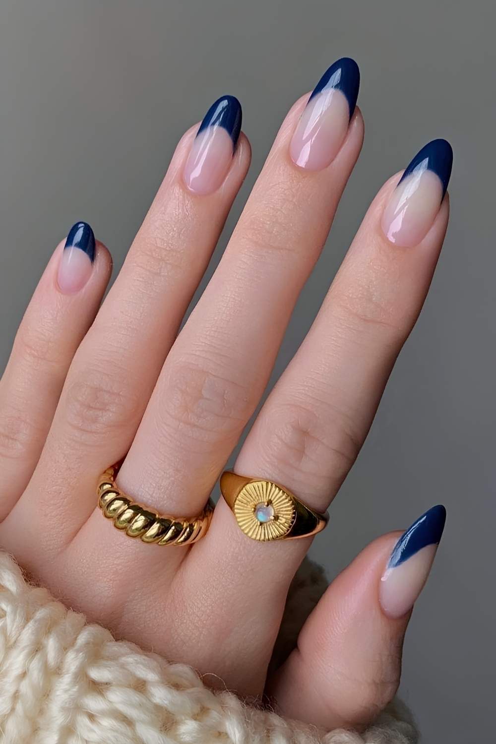 Dark blue French manicure