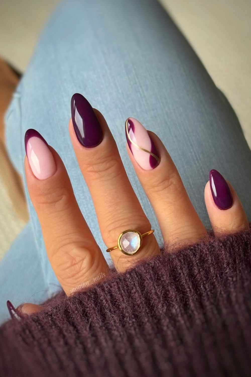 Dark purple mani with negative space