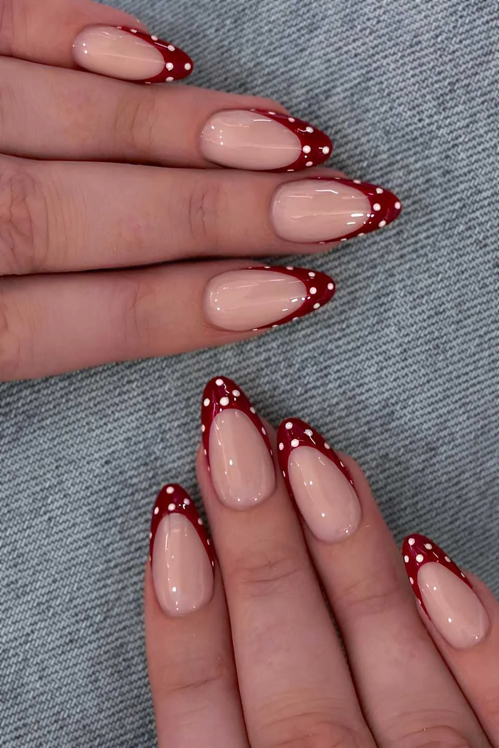 Dark red polka dot French manicure