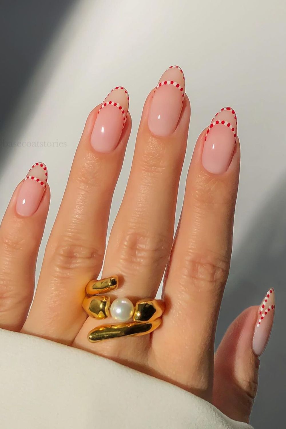 Simple Christmas double  french mani with candy cane pattern