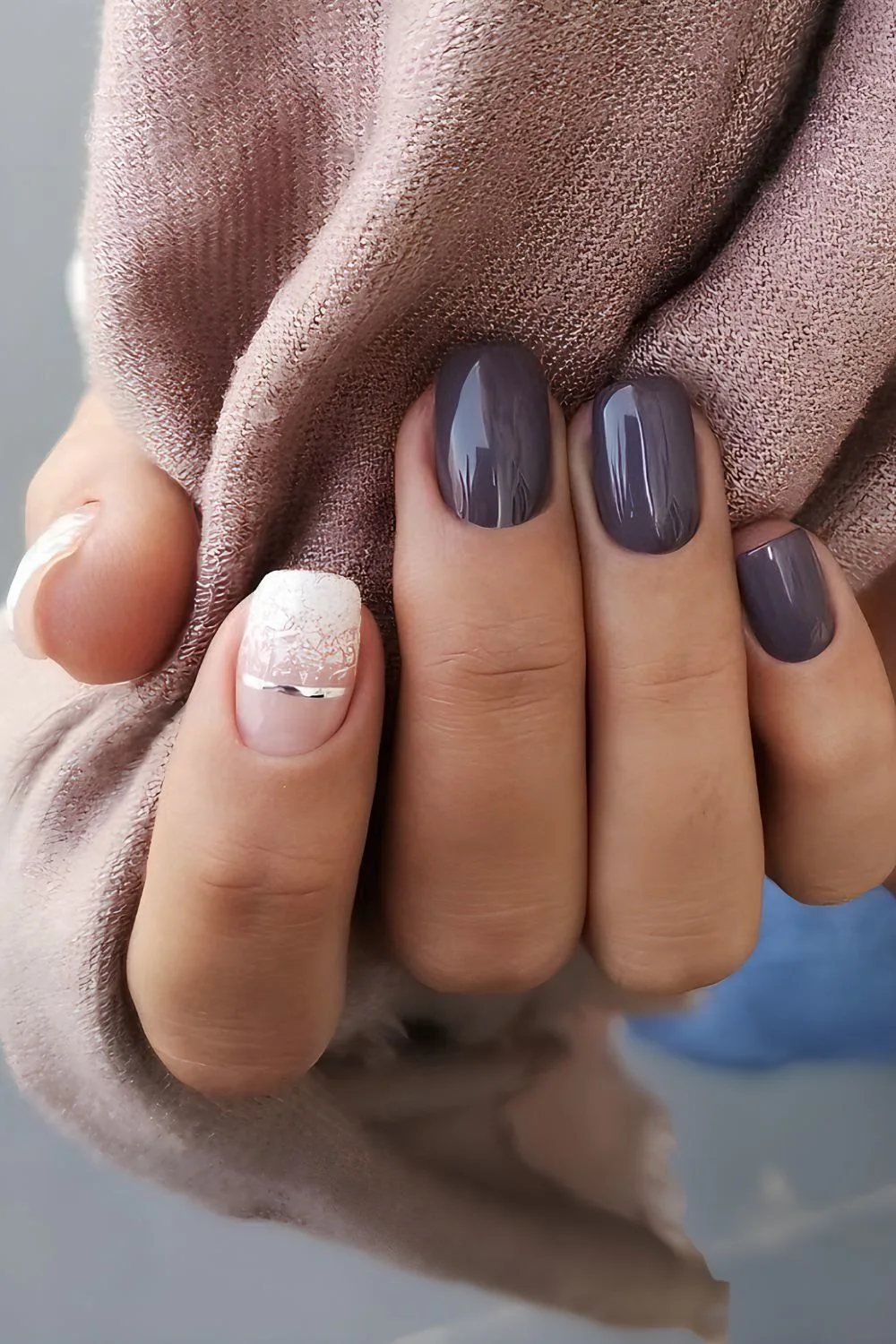 Dusty purple nails with snow art