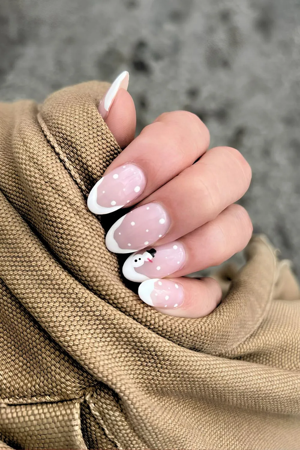 French tip nails with snow and snowman accents