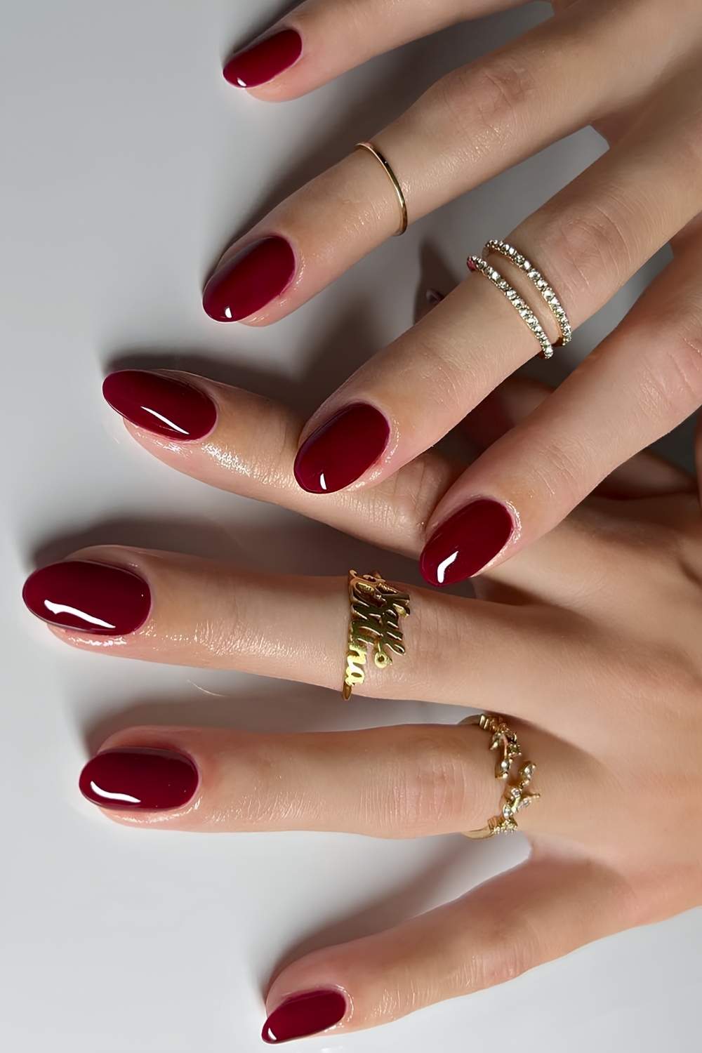 Full coverage wineberry red nails