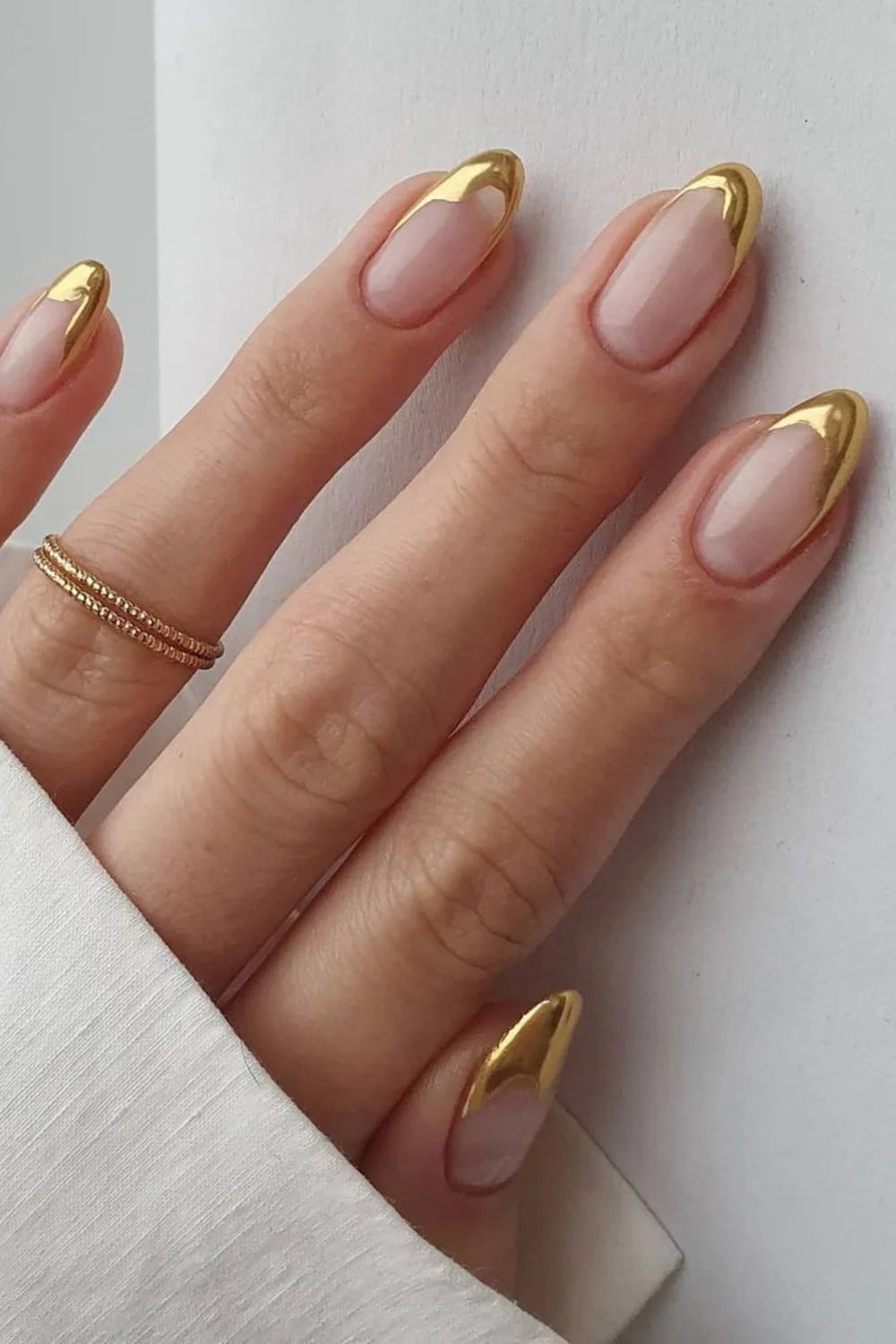 Gold Chrome french tip nails