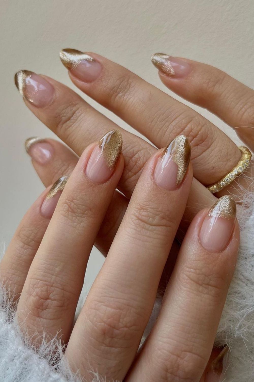 Gold cat-eye French tip nails